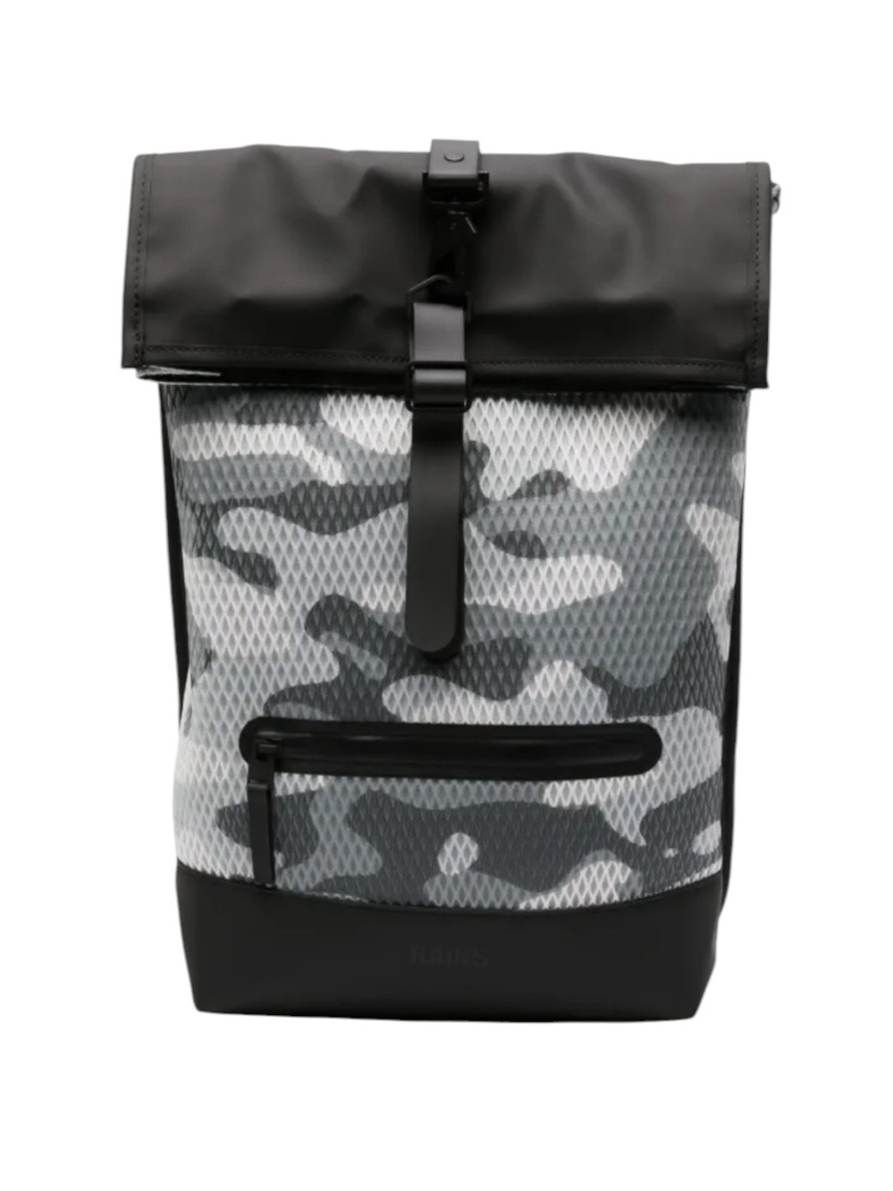 NWT Rains Unisex Rolltop Rucksack Mesh W3 Black & Gray Camo Water Resistant